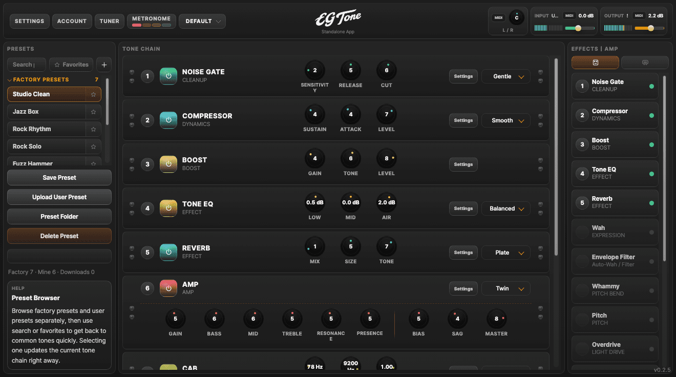 EG Tone preset view