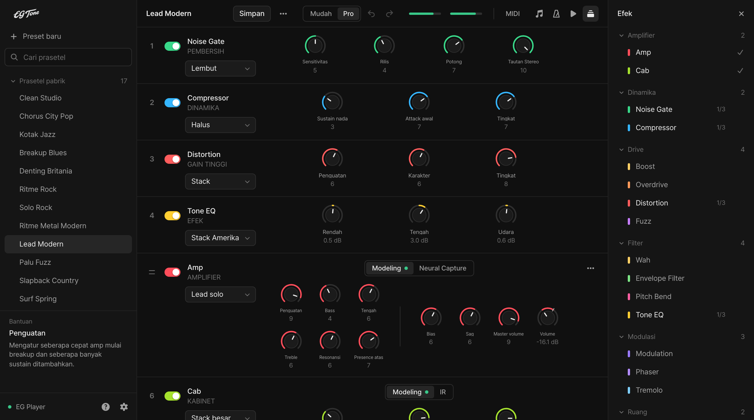 Gambar layar produk plug-in EG Tone