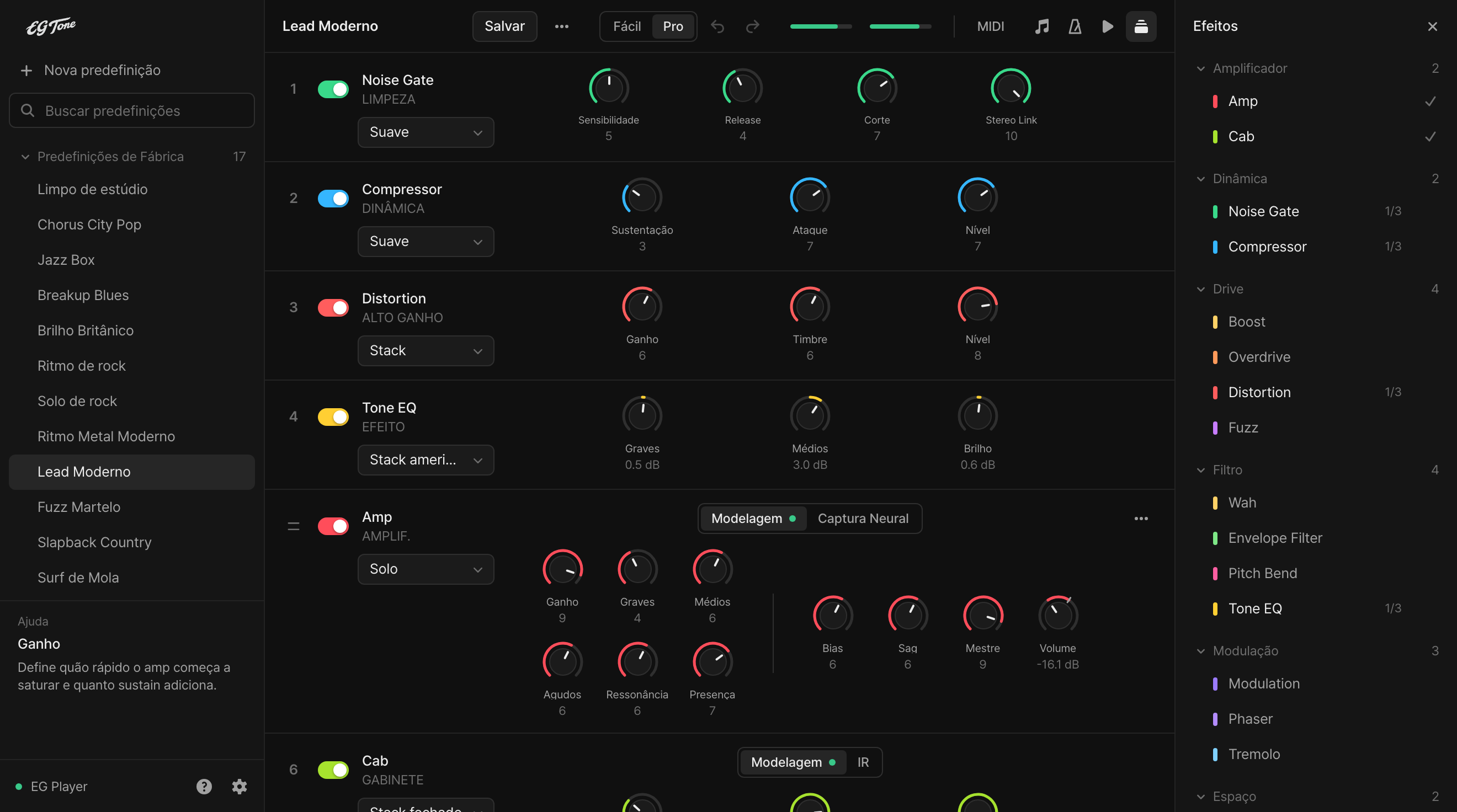 Imagem da tela do produto plug-in EG Tone