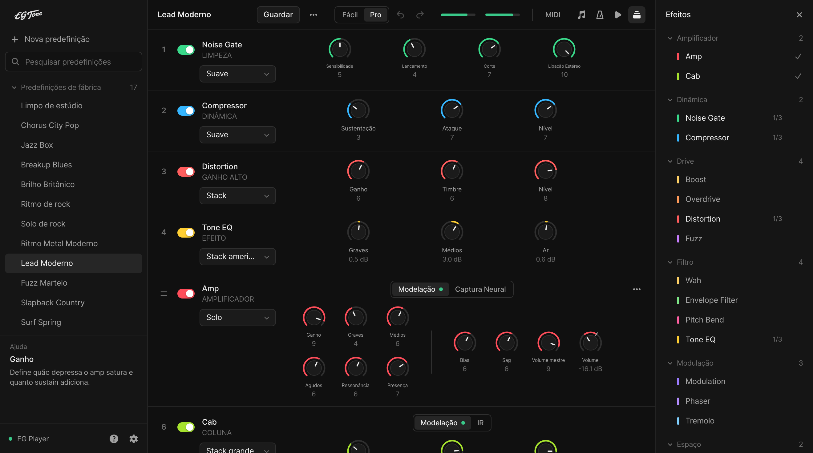 Imagem do ecrã de produto do plug-in EG Tone